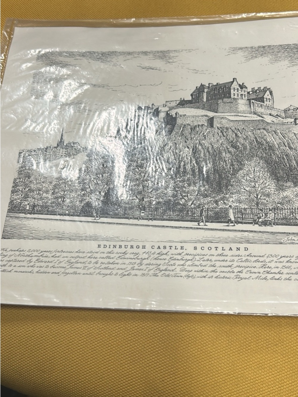 Edinburgh Castle Scotland Black & White Illustration Print